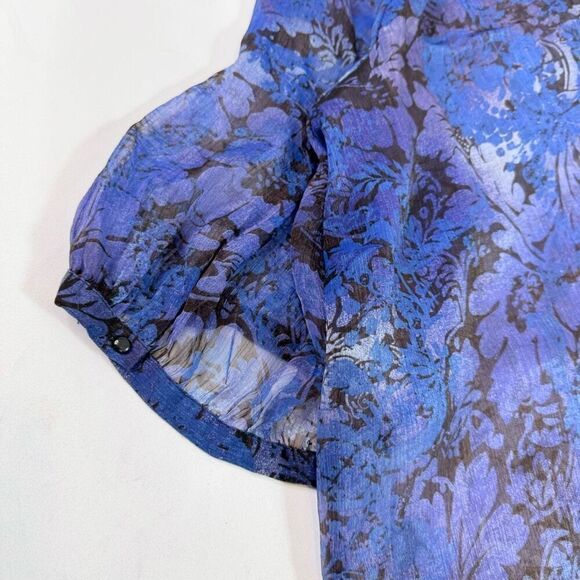 Maggie Barnes Top Womens 5X 34/36 Blue Floral Button-Front Blouse Clean Girl - Picture 10 of 10